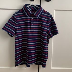 Navy with red and white stripe vineyard vines performance polo